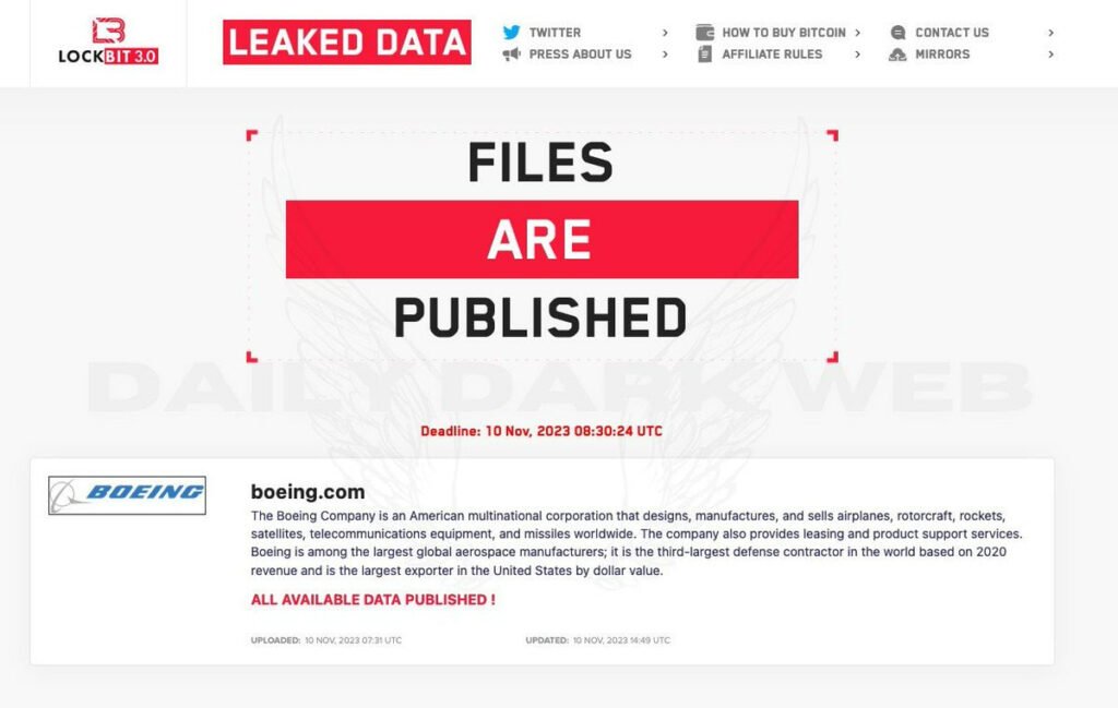 1699782311 903 اطلاعات بوئینگ توسط گروه باج افزار Lockbit انتشار شد