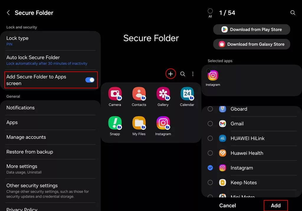 افزودن اینستاگرام به Secure Folder گوشی‌های سامسونگ
