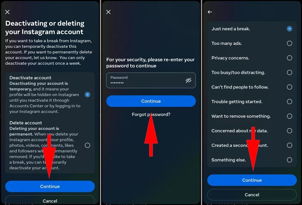 حذف موقت اکانت اینستاگرام با موبایل 