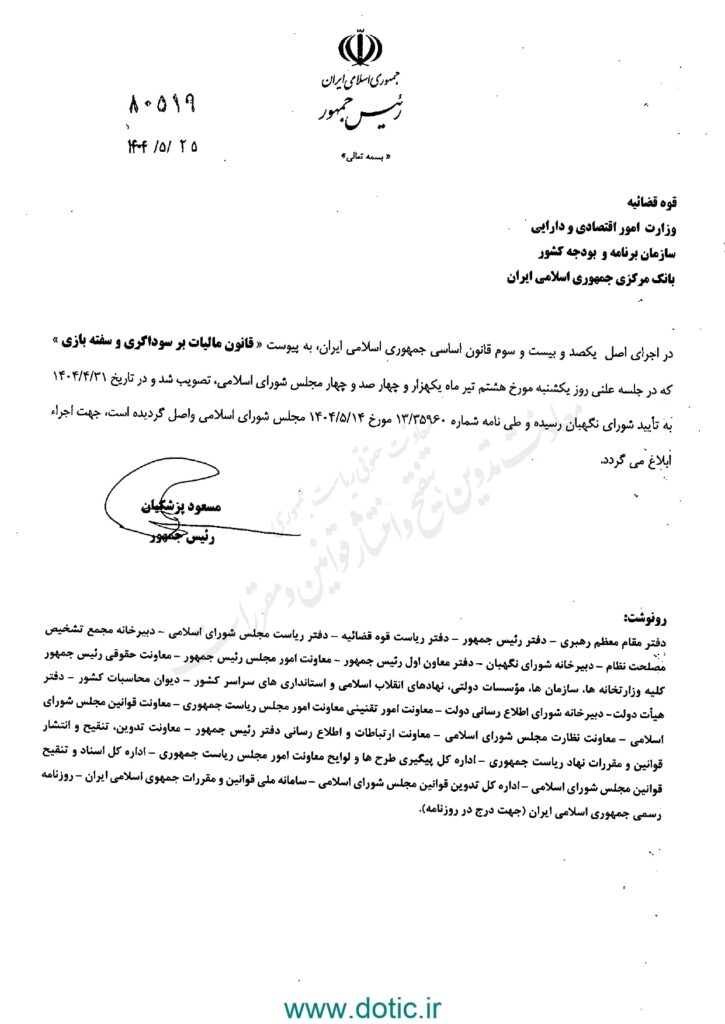 قانون مالیات بر سوداگری و سفته بازی ابلاغ شد