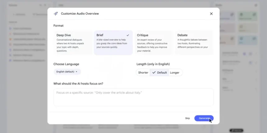 به‌روزرسانی سه فرمت تازه در Audio Overview توسط NotebookLM