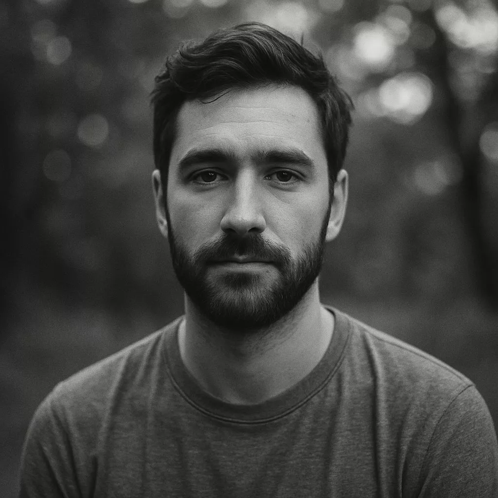 پرتره سیاه سفید از یک مرد با بک گراند بوکه ساخته شده با پرامت مخصوص در GPT