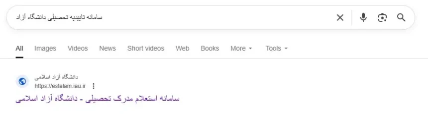 صفحه سرچ گوگل برای ورود به سامانه