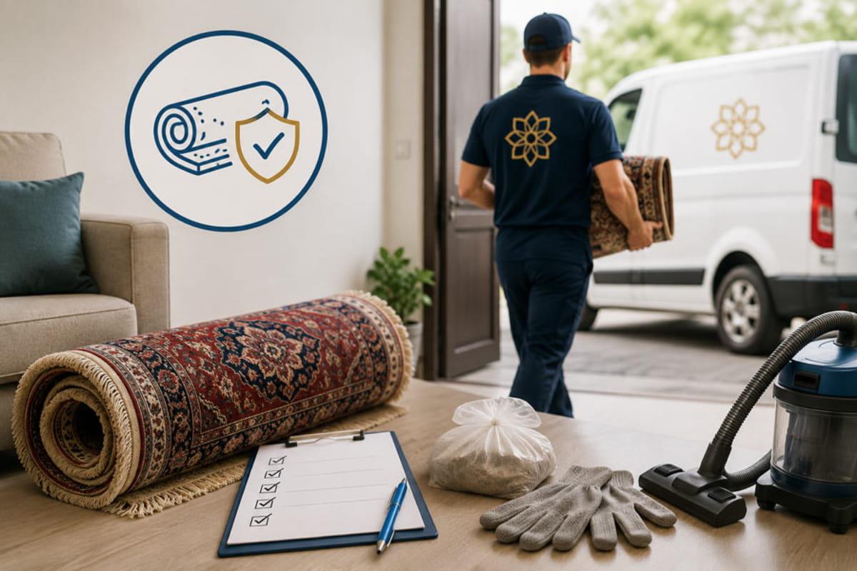 آماده کردن فرش قبل از تحویل به قالیشویی